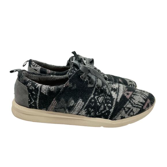 Toms | Del Rey SZ 7.5 Black White Tribal Fabric Lace Up Fashion Sneakers - Picture 3 of 10